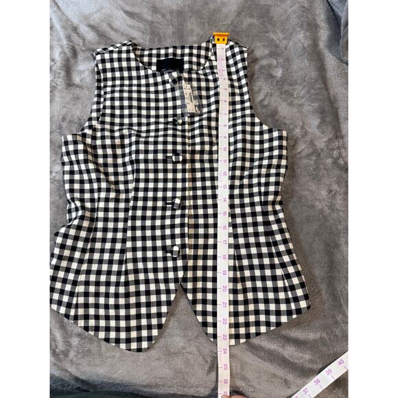 NWT Madewell Single-Breasted Crewneck Vest True Black White Checkered - Picture 9 of 12